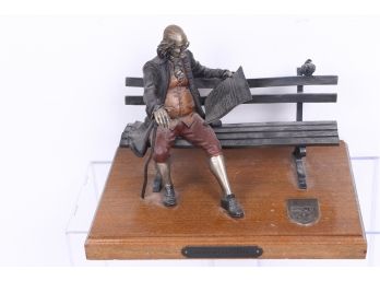 Rare George Lundeen Bronze Sculpture Of Benjamin Franklin On Bench Limited Edition