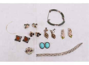 Group Of Vintage Jewelry Including Jade Bracelet