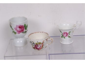 3 Antique Authentic Hand Painted  Meissen Porcelain Cups 19th/early 20th Century