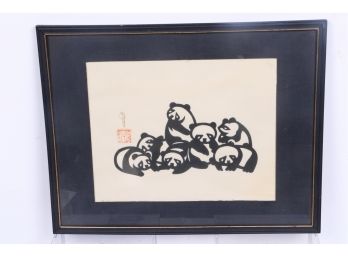 Vintage Japanese Original Cutout Picture With Red Seal And Signature By Artist