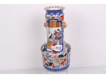 Large Antique Japanese Hand Painted Porcelain Vase- Signed