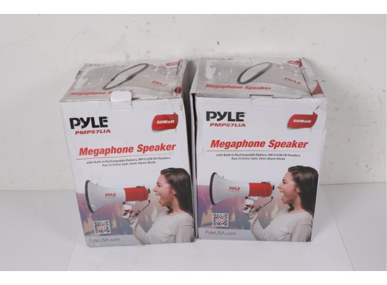 Pair Of Pyle PMP57LIA Megaphone Bullhorn PA Speaker With Built-in Rechargeable Battery