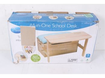 Svan Wooden Desk And Chair Set W/Toy Box Storage - Converts To Bench - Includes Grey Cushion 25 X 22 X 13 In