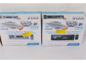 Pair Of Pyle Bluetooth Stereo Radio Boat Marine Receiver AM FM System WirelessUSB SD MP3 White & Black