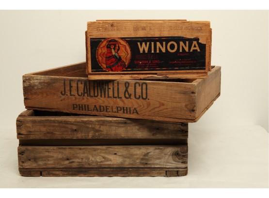 3 Antique/Vintage Wood Advertising Crates