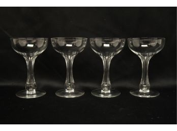 4 Antique Hollow Stem Crystal Champagne Glasses