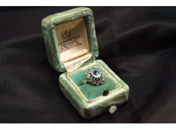 Antique Sterling Silver, Aquamarine, & Marcasite Ring From Waterbury Conn  ~