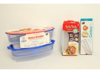 4 Piece Cooking Lot ~ 2 Better Breader Containers, Ravioli Maker & Microwave Pasta Maker