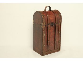 Vintage Style Leather Clad Wood W/brass Detail Small Decorative Trunk