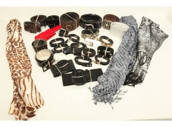 26 Ladies Belts: Calvin Klein, Nine West, Chaps, Etc. ~ With 3 Scarfs