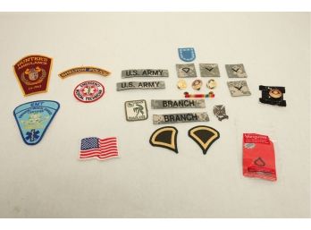 Miscellaneous Patches, Hat Pins & Pin Lot: Military, EMT, Paramedic, Etc.