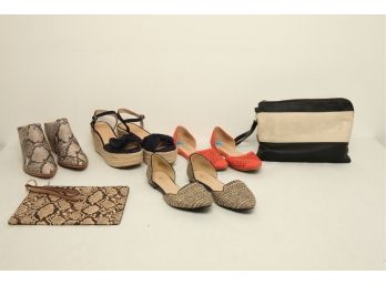 4 Pairs Of Womens Shoes W/2 Clutch Purses
