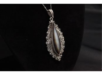 Vintage Sterling Silver Necklace W/mother Of Pearl & Sterling Filigree Pendant
