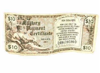 $10 Military Payment Certificate, Military Money