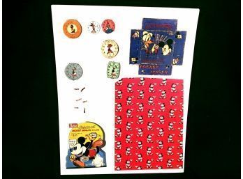 Paper Printout Of Various Mickey Mouse Advertisements, Watch Faces And Hands And More