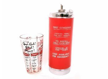 Vintage Cocktail Shake Fire Extinguisher And Drink Recipe Glass