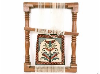 Hand Made Woven Rug On Hand Made Loom Frame In Pakistan