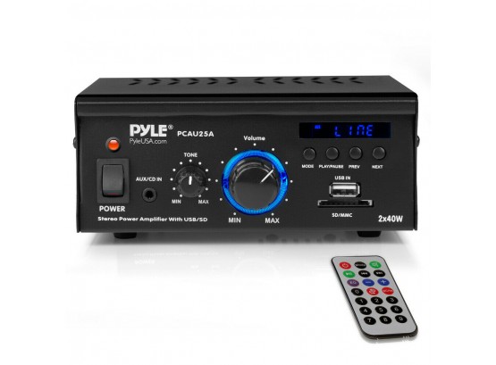 Pyle Mini 2 X 40-Watt Stereo Power Amplifier  USB/SD/AUXLED Display  PCAU25A