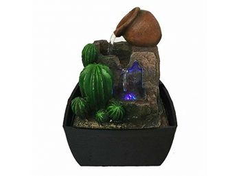 SereneLife 3-Tier Waterfall Electric Water Fountain Decor W/ LED, Indoor Outdoor