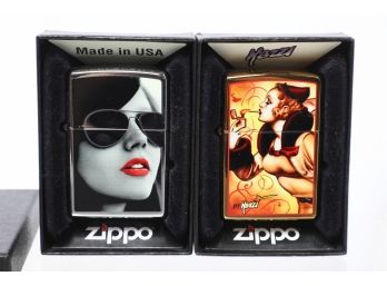 Pair Of Zippo Lighters Featuring Women