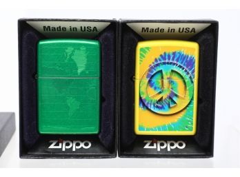Pair Of Zippo Lights Peace And Earth