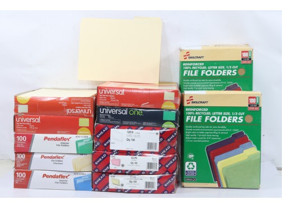 Large Group Of Misc. File Folders, 1/3 Cut, Two-Ply Top Tab, Letter, 100 Folders Each Box