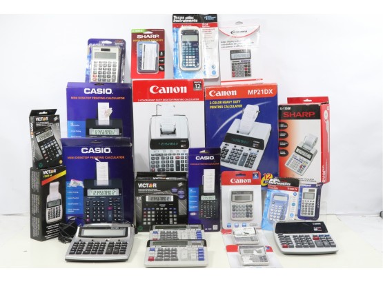 Large Group Of Calculators Includes Cannon, Casio, Victor & Ect.