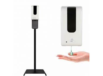 Automatic Hand Sanitizer Dispenser With Floor Stand And Tray 1,200 ML, 13 X 11.4 X 51.63, White/Gray