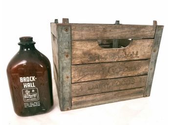 Brock Hall New Haven Dairy Wood Crate And Amber Bottle