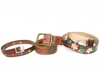 3 Floral Leather Belts, Size 37