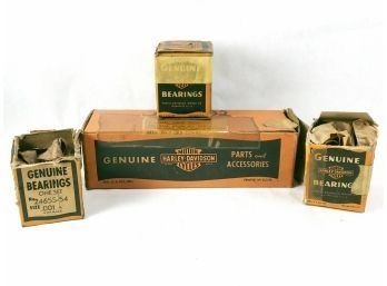 4 1940s NOS Harley Davidson Motorcycle Parts In Box,  1 Marked For Govt WWII Use.
