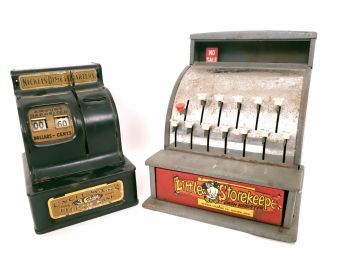 Western Stamping Little Store Keeper Cash Register And Uncle Sam's Bank