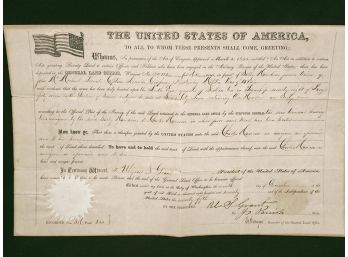 1855 US Land Grant Deed Ephemera Signed  President Grant