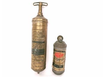2 Vintage Brass Fire Extinguishers