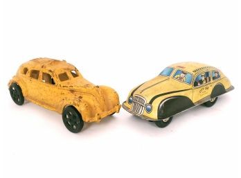 Cast Iron And Tin Friction Taxi Cars