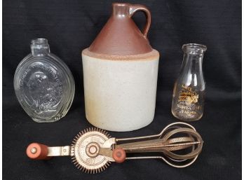Stoneware Jug, George Washington Bottle, Milk Dairy Quart Bottle
