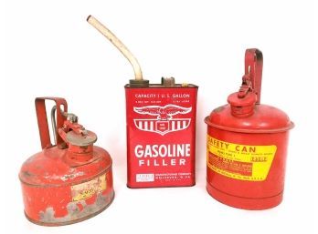Lot Of 3 Vintage Gas Cans For Garage Decor