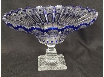 Antique Cut To Clear Cobalt Glass Compote