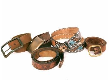 Collection Of 5 Leather Belts, 3 Tooled, Eagles