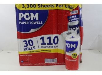 POM 2Ply Perforated Paper Towels, White, 30 Rolls, 110 Sheets/Roll