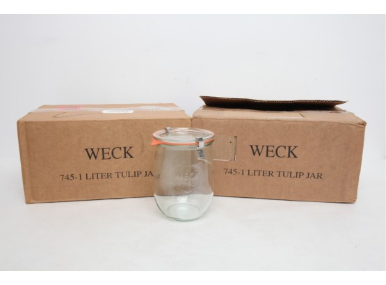 2 Cases Of WECK Mason Jars ~ 745 ~ 1 Liter Tulip Jars W/Rings & Clamps