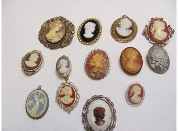 Lot Of 13 Vintage Costume Cameo Pins