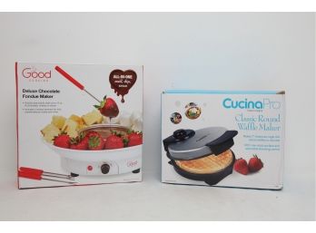 CucinaPro Classic Round Waffle Maker & Good Cooking Deluxe Chocolate Fondue Maker