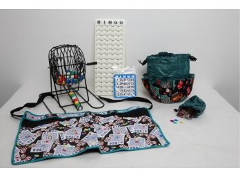Bingo Lot!!! Roller Cage, Ball Holder, Bingo Cards W/plastic Number Covers, & Bingo Carry Bag