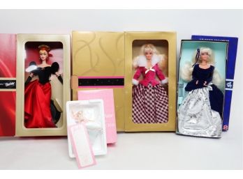 3 Vintage Avon Special Edition Barbies W/Porcelain Nutcracker Ornament ~ 1st & 2nd Series