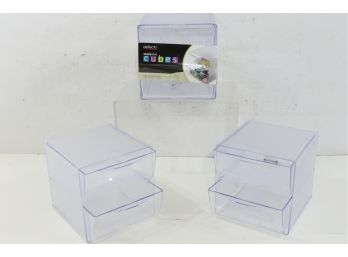 3 Boxes Of Deflect-O Two Drawer Organizer, Clear Plastic, 6 X 6 X 7 1/4