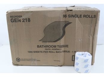 GEN Standard 1-Ply Toilet Paper Rolls, 1000 Sheets, White, 96 Rolls