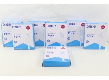 7 Boxes Of Dixie Heavyweight Plastic Cutlerty, Forks, White, 100 Forks Per Box