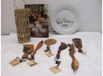 Exotic Wood Spoon Lot With Famous Chef Signed Dish