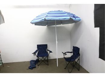 Large Umbrella And 2 Folding Chairs
